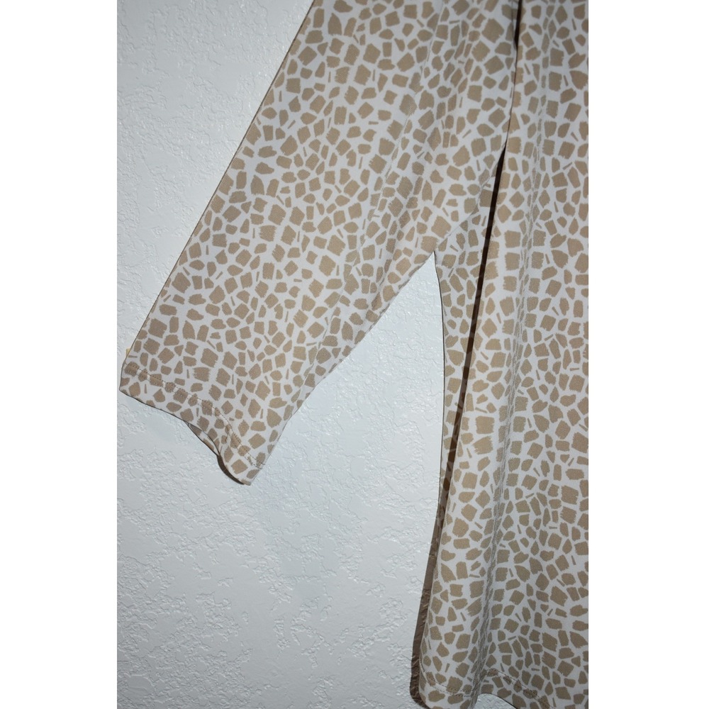 Susan Graver XL Stretch Blouse Button Front Mosaic Print 3/4 Sleeve Tan White - Picture 12 of 16